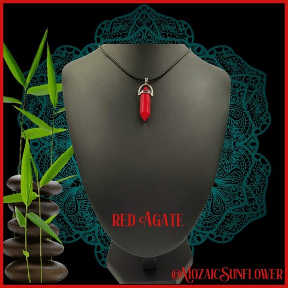 Handcrafted Red Agate Pendant Leather Cord With Extension Chain Unisex - Picture 2 of 4